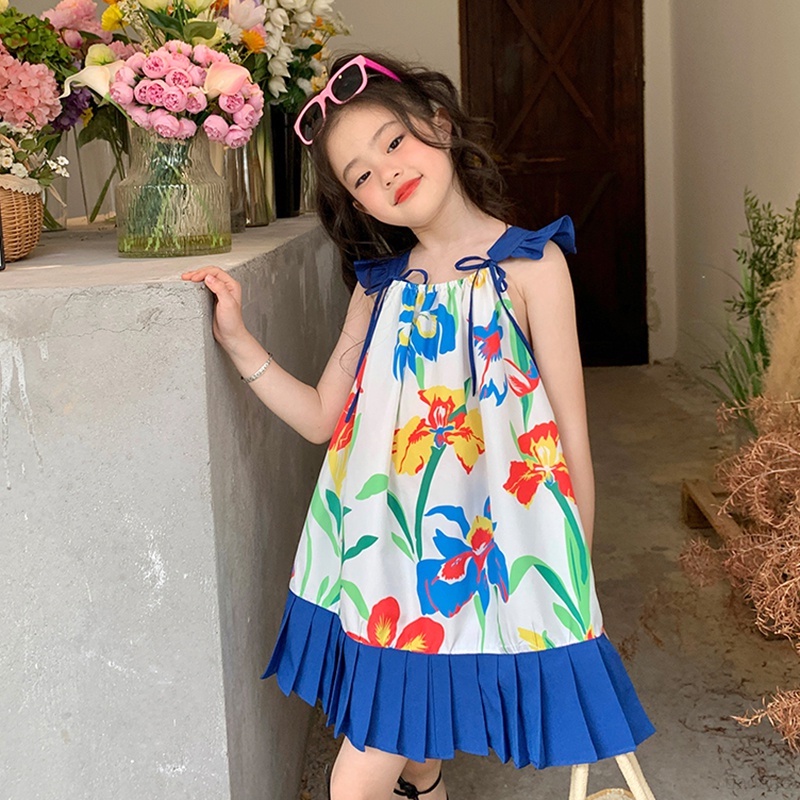 Đầm Công Chúa Mùa Hè Viền Bèo In Hoa Kiểu Hàn Quốc Cho Bé Gái