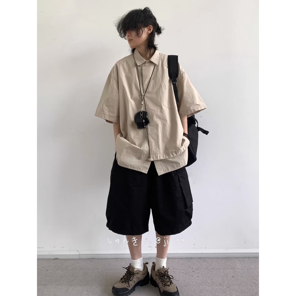 Áo Sơ Mi Tay Lửng Dáng Rộng Màu Trơn Phong Cách Trung Hoa Cổ Điển Thời Trang Mùa Hè Dành Cho Nam Nữ