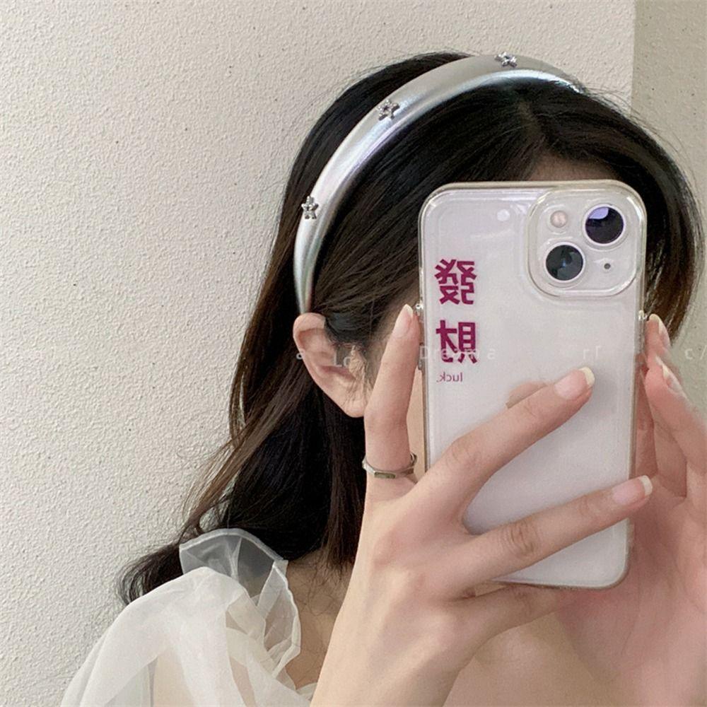 ANEMONE Băng Đô Cài Tóc Bằng Da Màu Bạc Cá Tính Phong Cách Hàn Quốc Y2K Cho Nữ