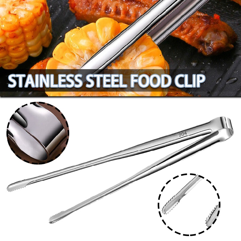 Stainless Steel BBQ Grill Kitchen Tongs Baking Bread Cooking Serving Tools