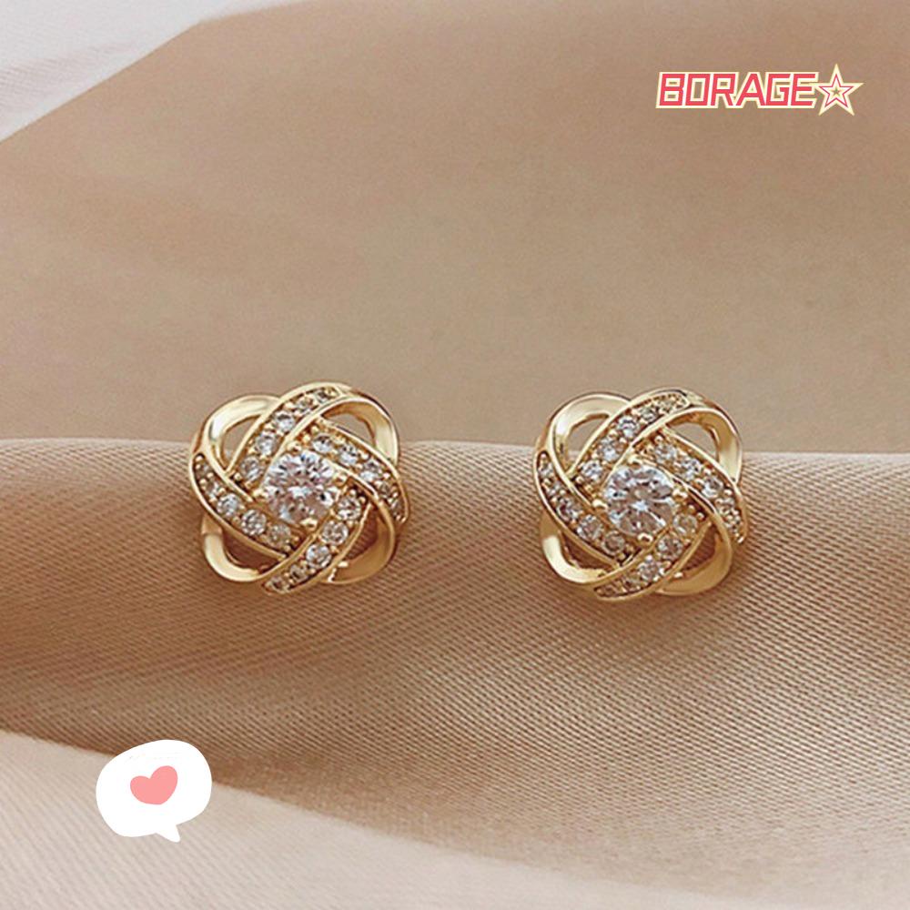 BORAG Set 2 Khuyên Tai Dạng Xoắn Đính Pha Lê Màu Vàng Thiết Kế Mới Cao Cấp Dành Cho Nữ