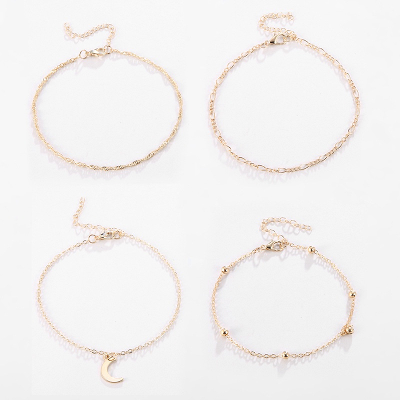 Ygt Set 4 Lắc Chân Mạ Bạc 925 Hình Mặt Trăng Thời Trang Đi Biển Mùa Hè Cho Nữ