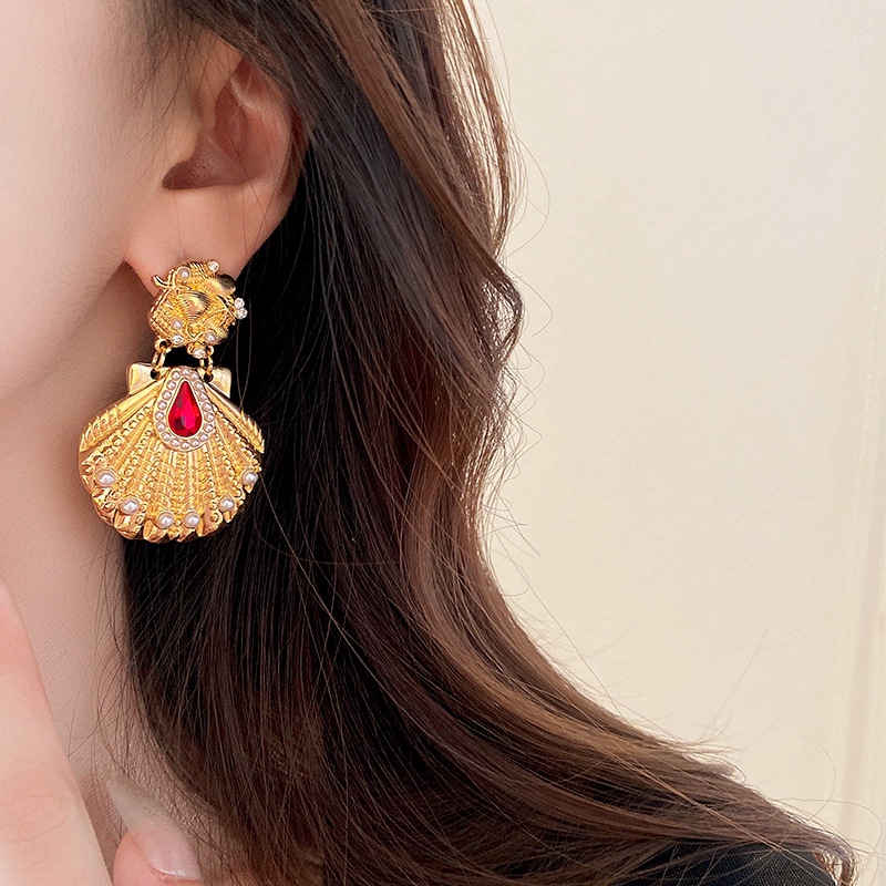 Bông Tai Mạ Bạc Hình Giọt Nước Đính Kim Cương &amp; Ngọc Trai Giả Kiểu Pháp Cho Phụ Nữ Trung Niên