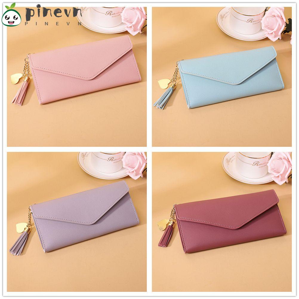 PINEVN Ví Dài Có Khóa Kéo Phối Tua Rua Thời Trang Hàn Quốc Cho Nữ