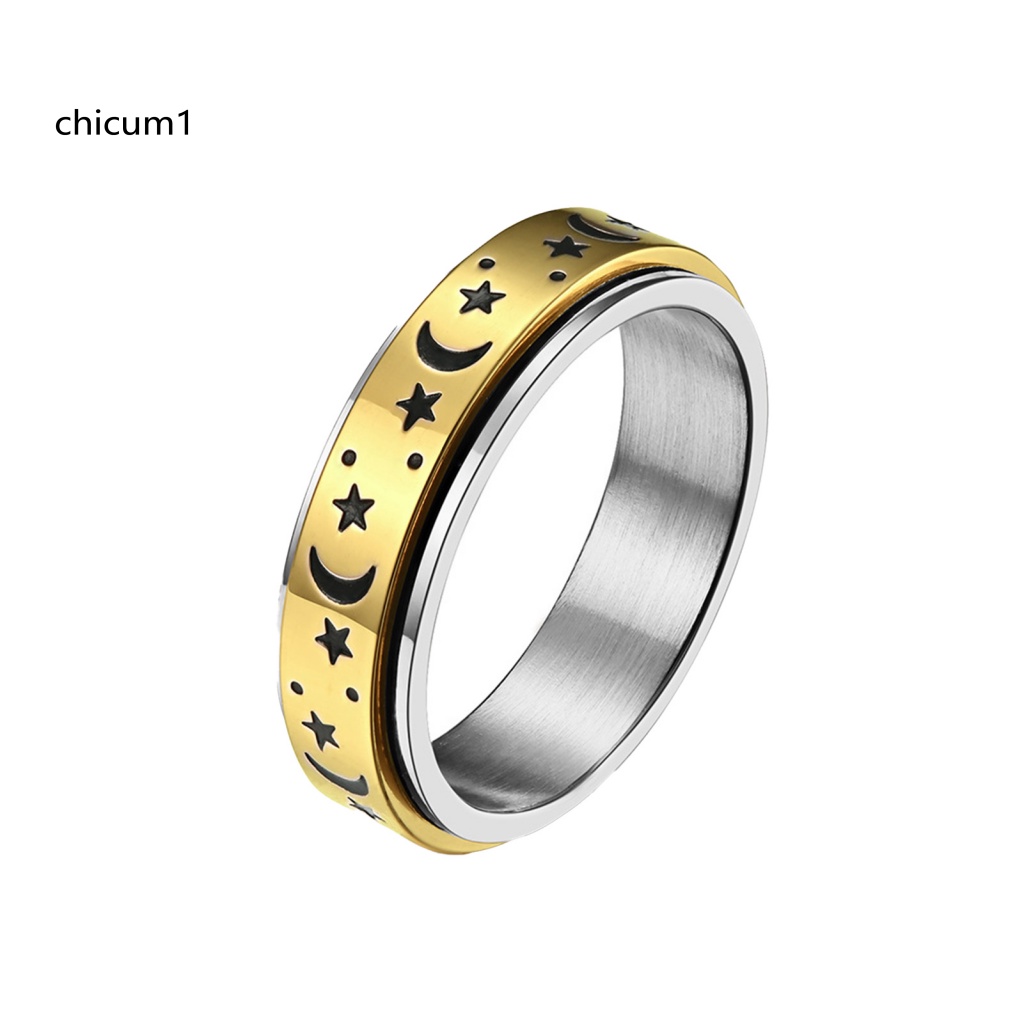 Nhẫn Cưới Unisex Mặt Trăng Và Ngôi Sao Xoay Được
