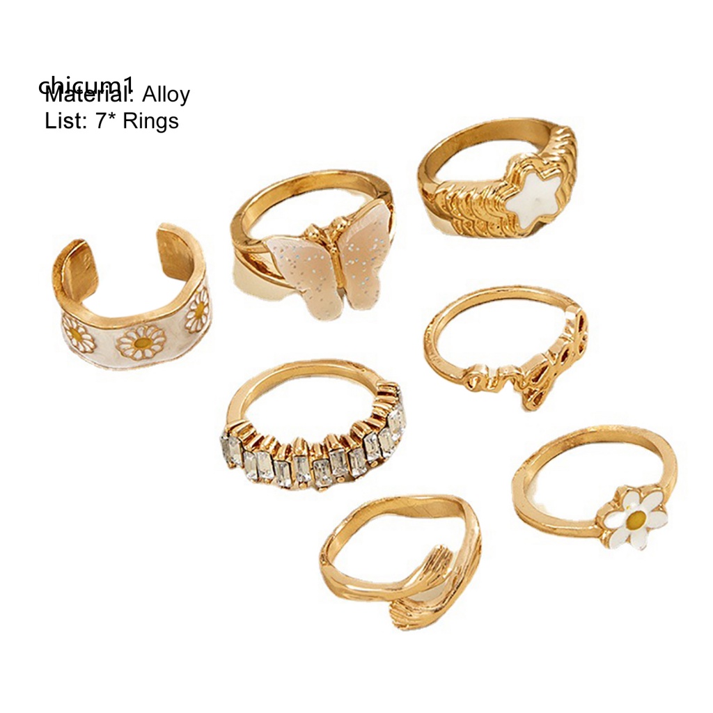 Set 7 Nhẫn Đeo Khớp Ngón Tay Hình Bướm Phong Cách Gothic Dành Cho Nữ