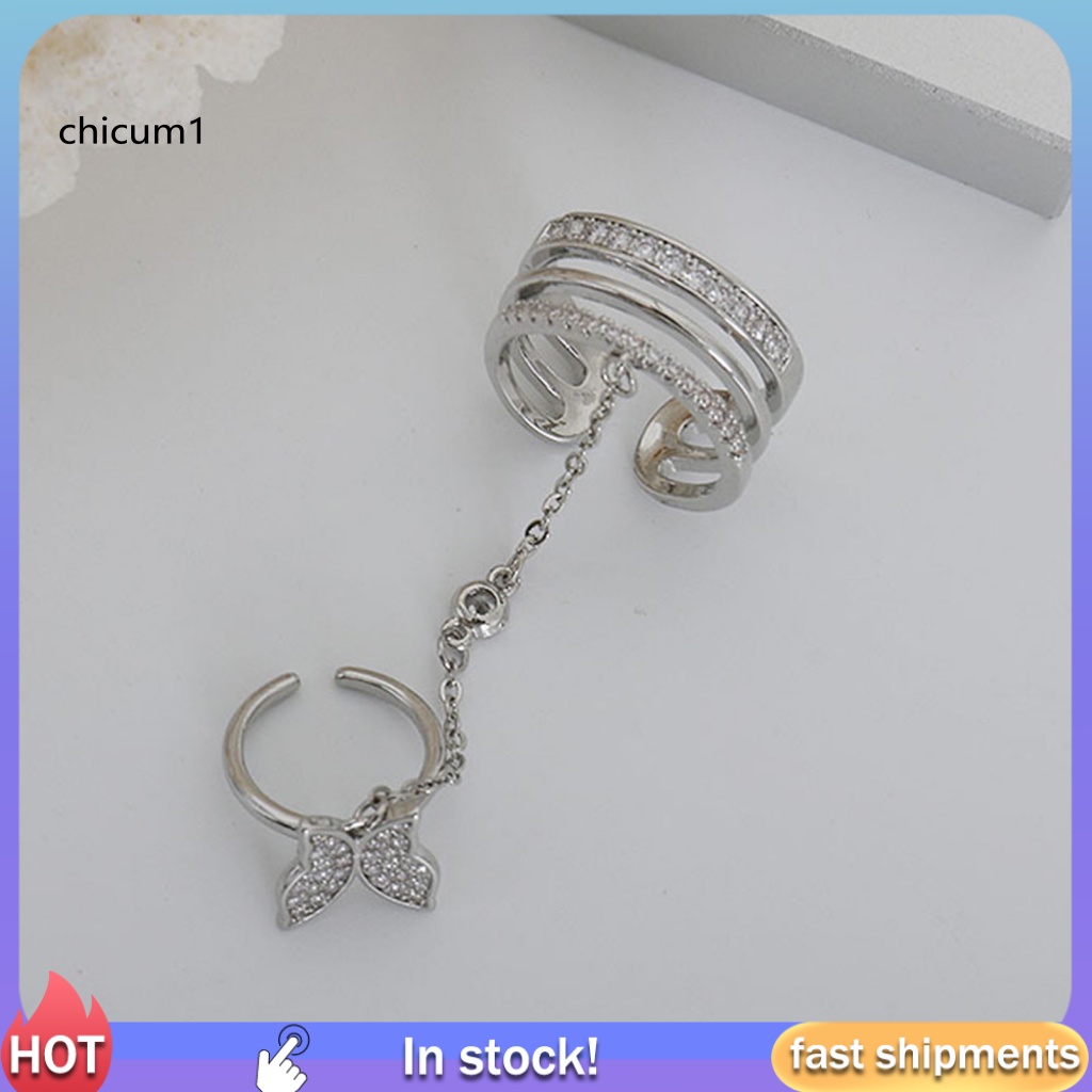 Bộ Nhẫn CC Dạng Mở Ba Lớp Đính Đá Hình Bướm Có Tua Rua Làm Quà Sinh Nhật Cho Bạn Gái