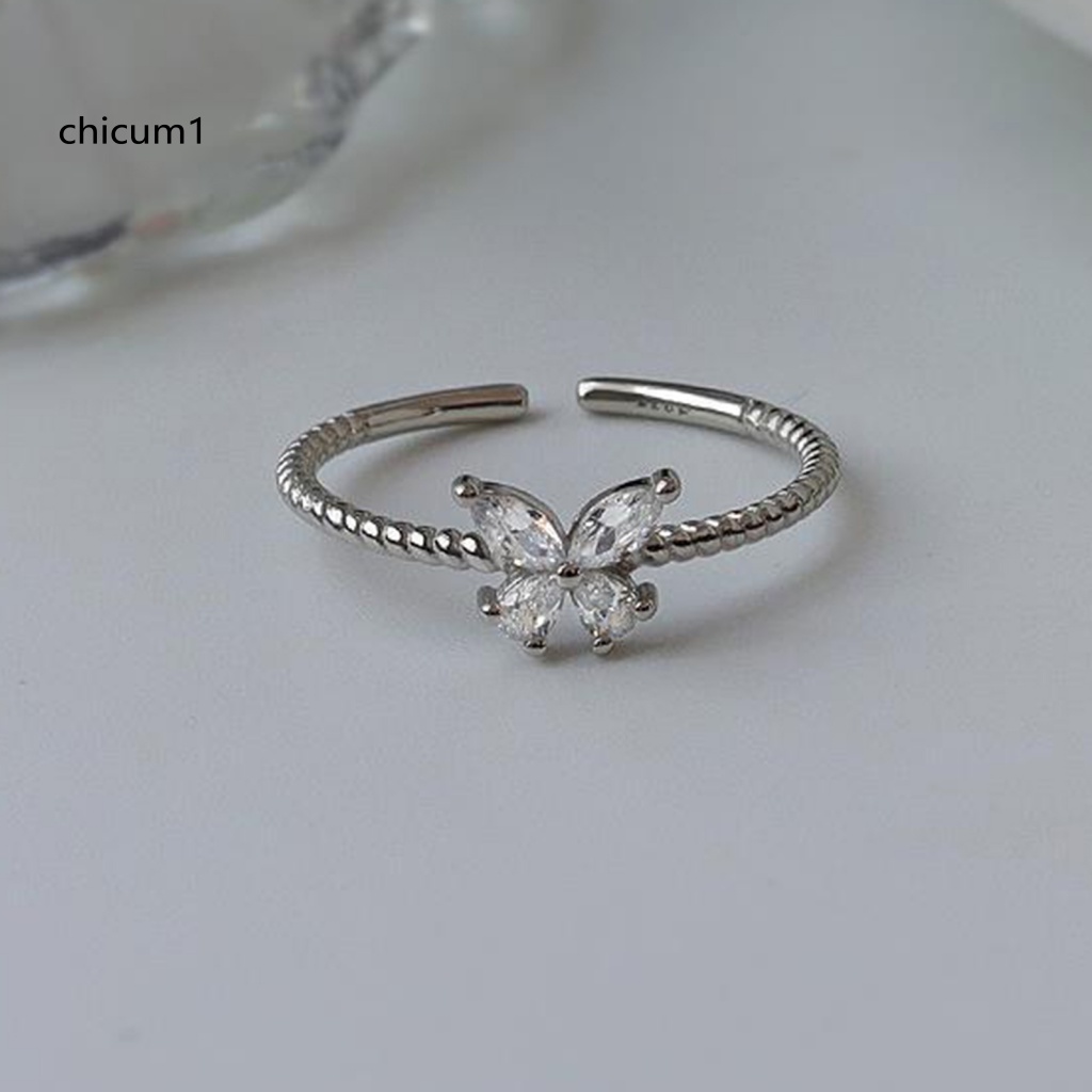 Nhẫn Hở Hình Bướm Đính Đá Sáng Bóng Dễ Điều Chỉnh Thời Trang Cho Nữ