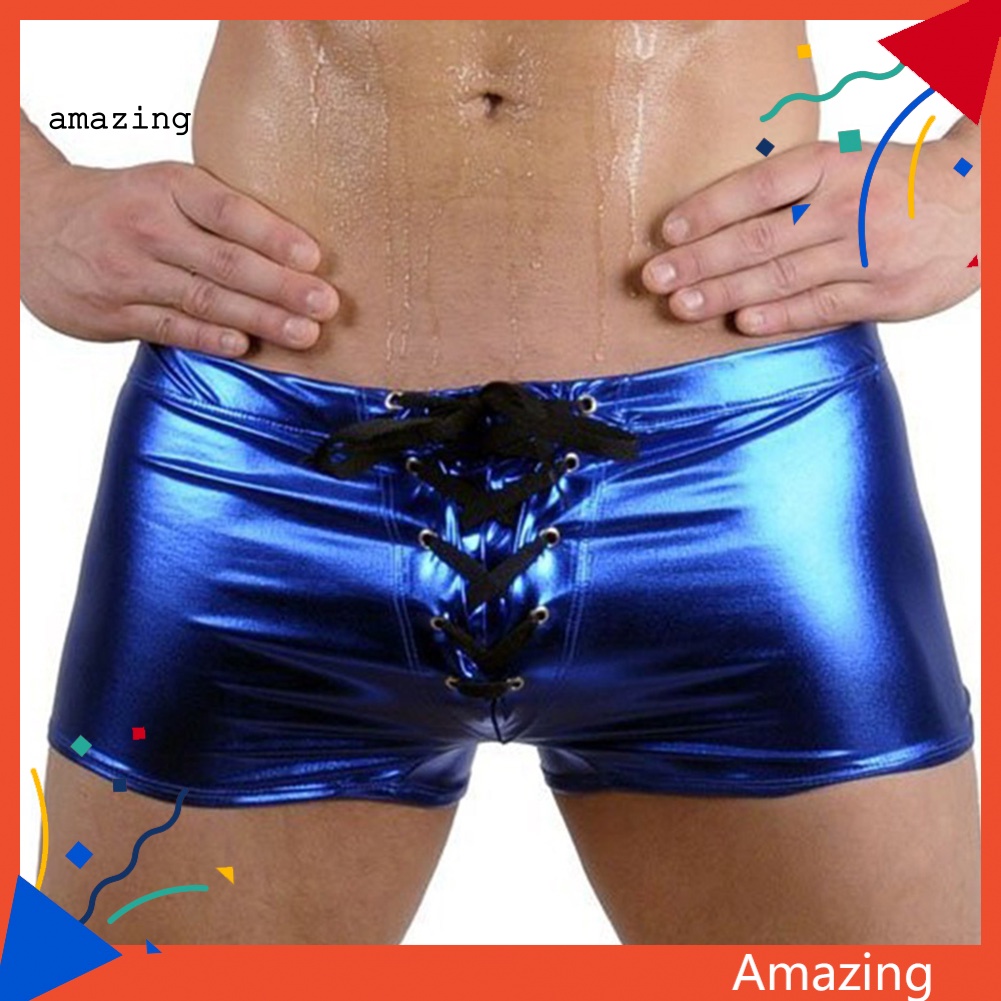 Quần Lót Boxer Da Bóng Cột Dây Thời Trang Quyến Rũ Cho Nam