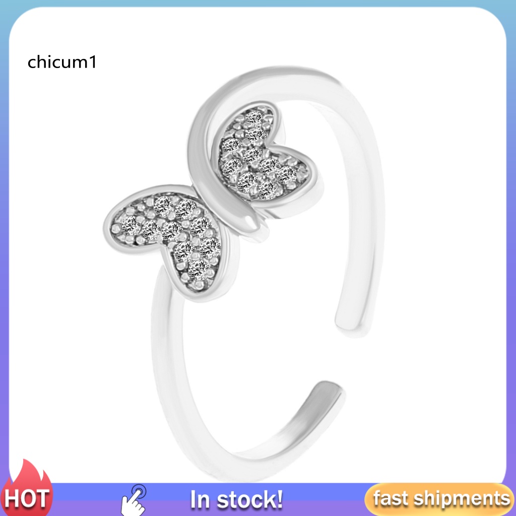 Nhẫn Dạng Mở Đính Đá Hình Bướm Lấp Lánh Có Thể Điều Chỉnh