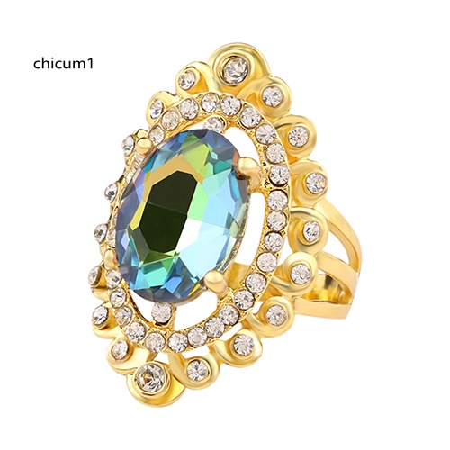 Nhẫn Mặt Kính Hình Elip Lớn Màu Sắc Cầu Vồng Cho Nữ