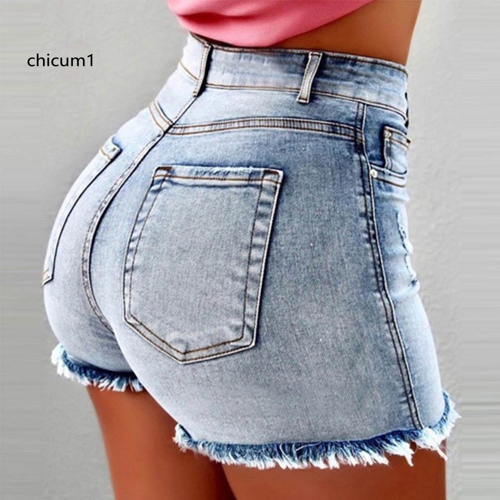 Quần Short Jeans Rách Lưng Cao Thời Trang Cho Nữ