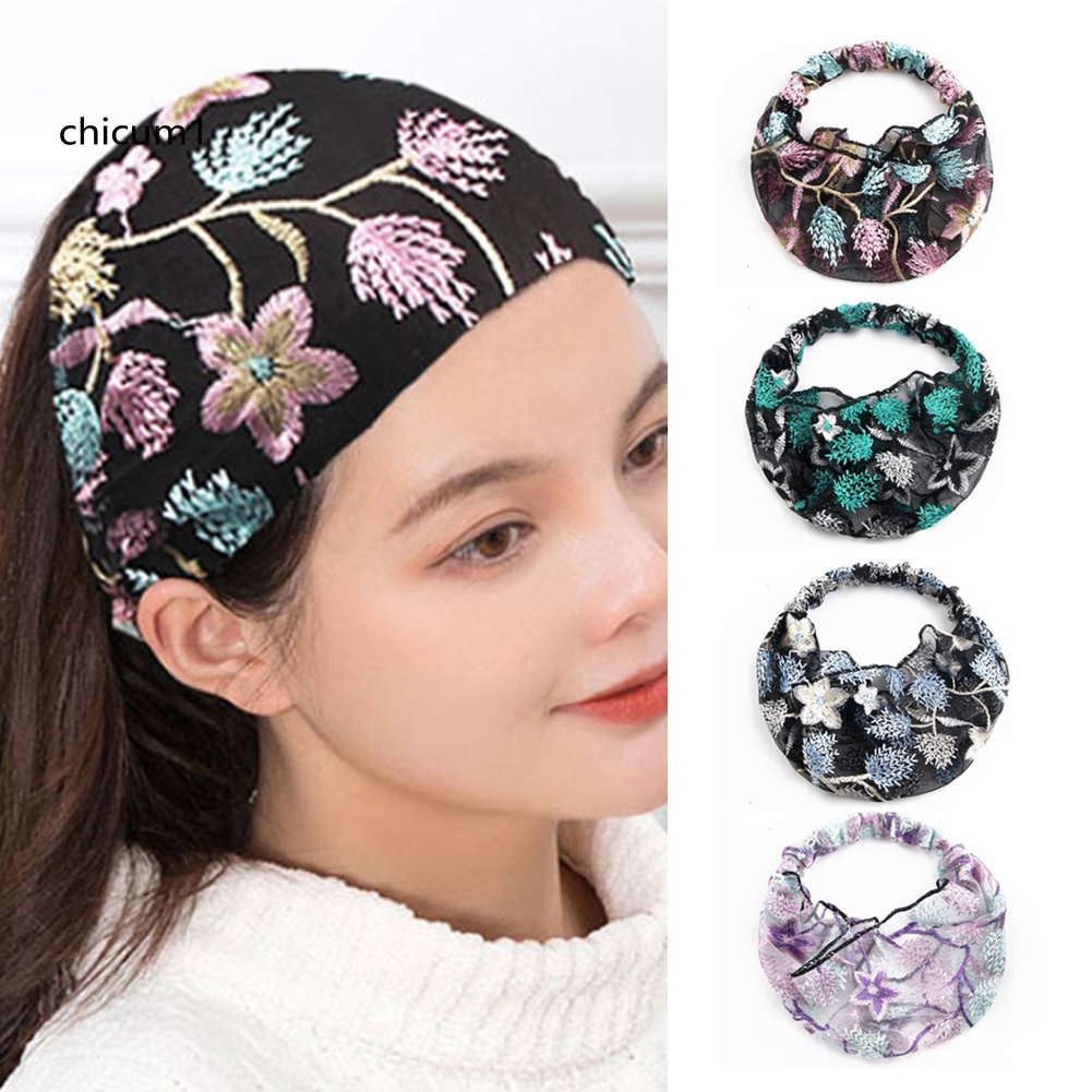 Băng Đô Vải Tuyn Bản Rộng Thêu Hoa / Ngôi Sao Kiểu Trung Hoa Cổ Điển