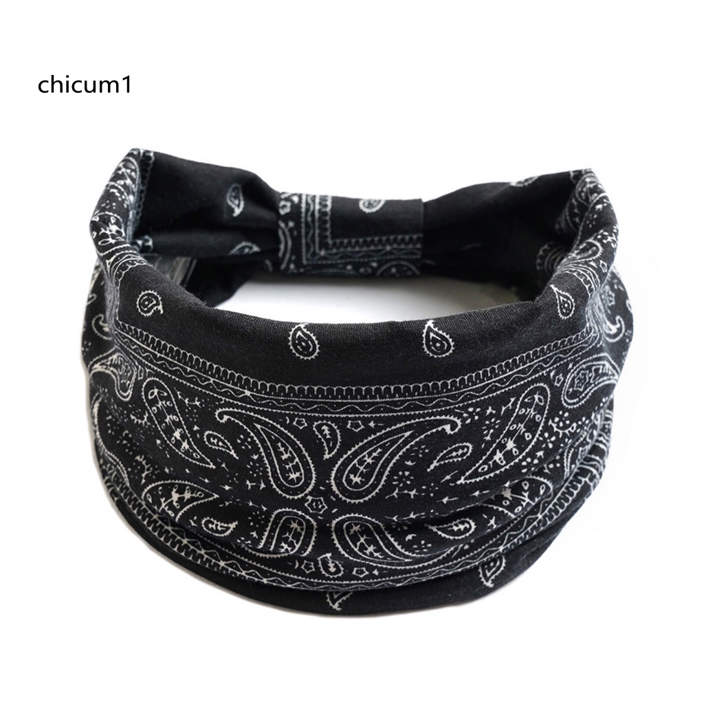 Băng Đô Cài Tóc Bản Rộng Chống Trượt Thấm Hút Mồ Hôi In Họa Tiết Hoa Phong Cách Bohemia Cho Nữ