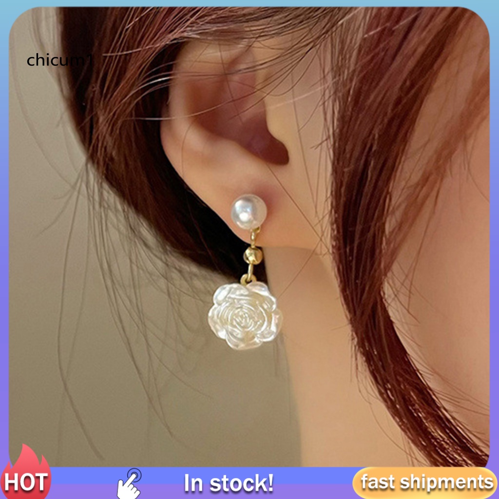 1 Cặp Bông Tai Hợp Kim Hình Hoa Trà Đính Ngọc Trai Giả Mini Thanh Lịch Dễ Phối Đồ Cho Nữ