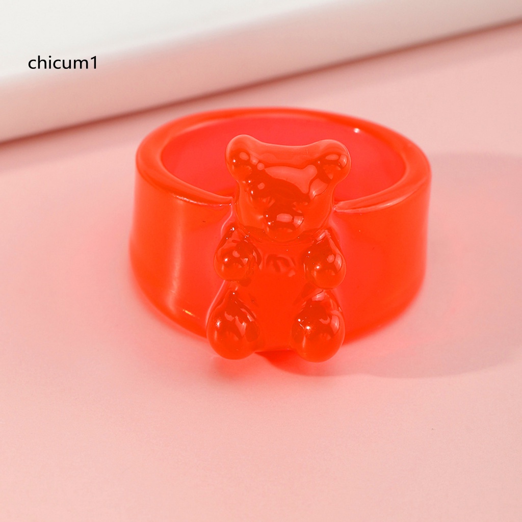 Nhẫn Acrylic Trong Suốt Màu Kẹo Hình Gấu Nhỏ Phong Cách Hàn Quốc Cho Nữ