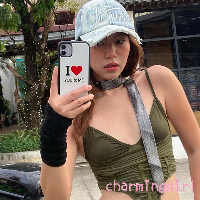 Áo Croptop Hai Dây Cổ Chữ V Màu Sắc Đơn Giản Cho Nữ