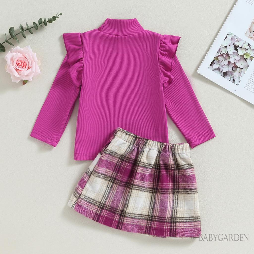 Set Đồ 3 Món Gồm Áo Cổ Tròn Tay Dài Có Diềm Xếp Nếp + Váy + Băng Đô Cài Tóc Cho Bé Gái 6 Tháng - 5 Tuổi