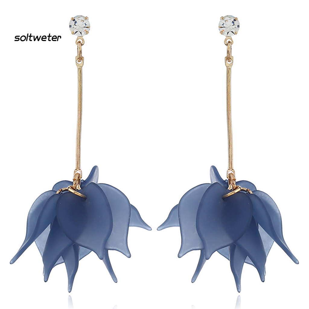 1 Đôi Bông Tai Dáng Dài Hình Cánh Hoa Bằng Hợp Kim Cao Cấp Thời Trang Dự Tiệc Cho Nữ