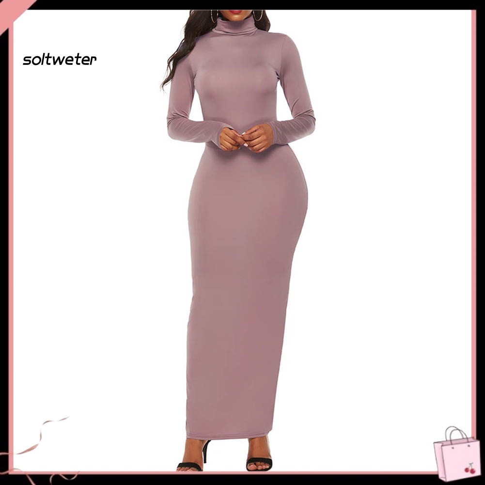 Đầm Tay Dài Cổ Lọ Màu Sắc Thanh Lịch Dành Cho Nữ