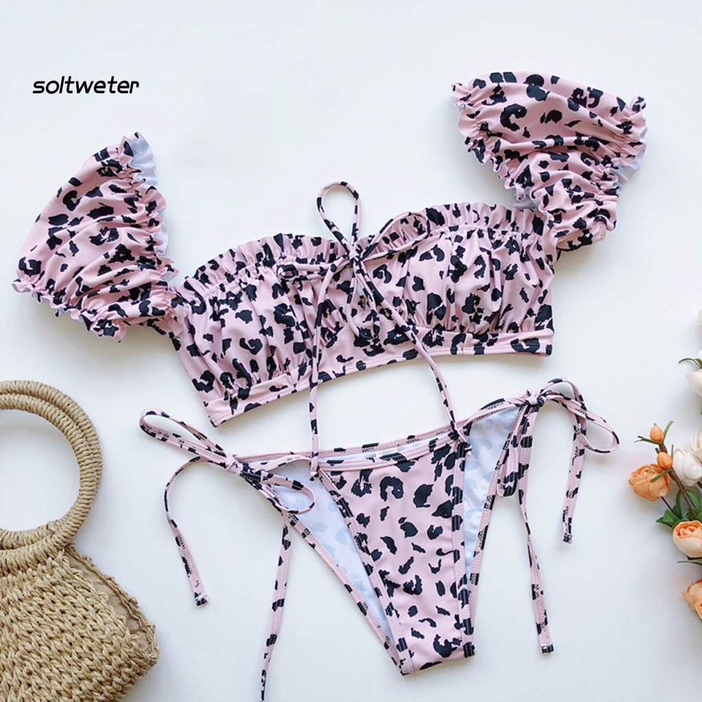 Bộ Đồ Bơi Bikini 2 Mảnh Không Dây Viền Bèo Màu Sắc Tinh Khiết Dành Cho Bạn Nữ