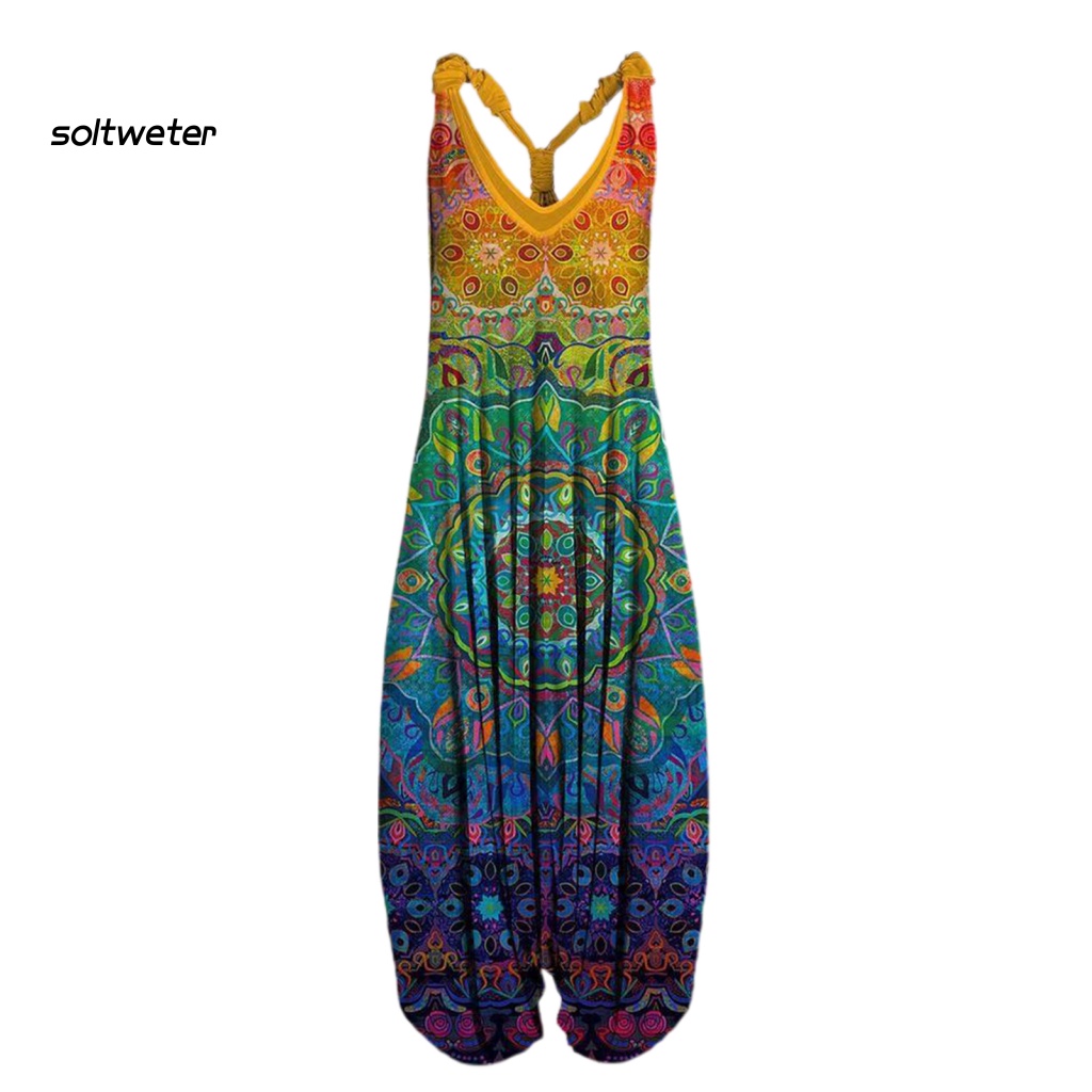 St Áo liền quần Hai Dây In Họa Tiết Dân Tộc Phong Cách Đường Phố Hợp Thời Trang Cho Nữ