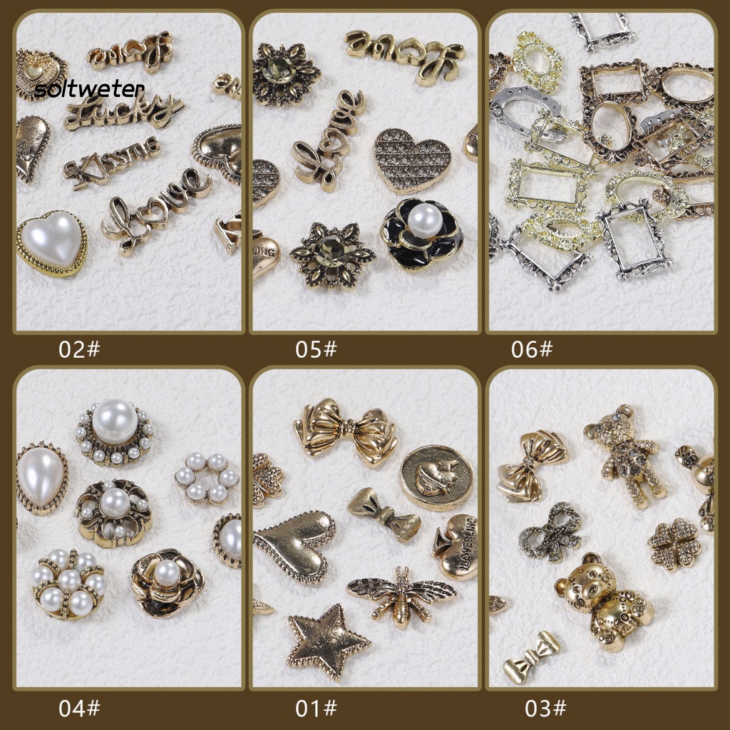 Set 8 / 10 / 20 Phụ Kiện Trang Trí Móng Tay Nghệ Thuật Nhiều Hình Dạng Không Phai Màu Phong Cách Vintage Charms Bằng Kim Loại Dành Cho Nữ