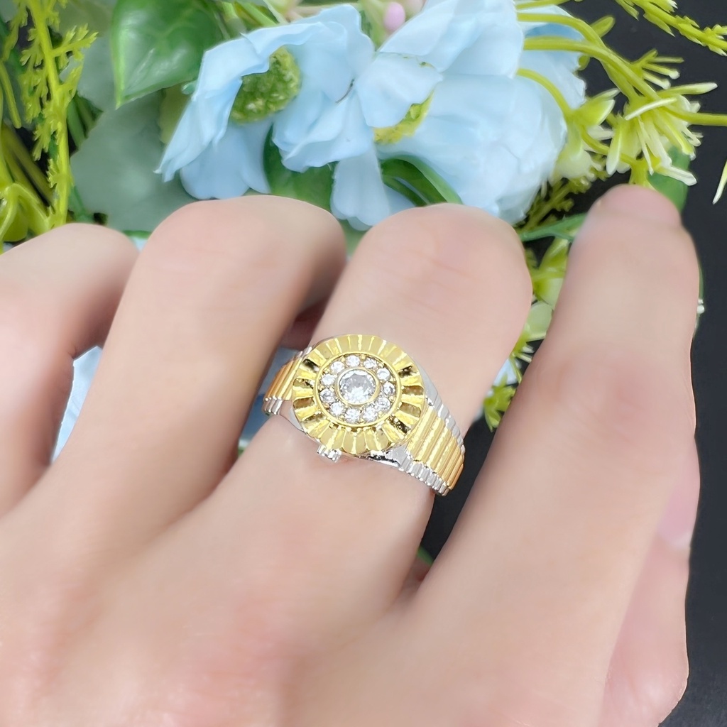 Nhẫn Đồng Hồ Rolex Mạ Vàng 18K Dát Đá Zircon