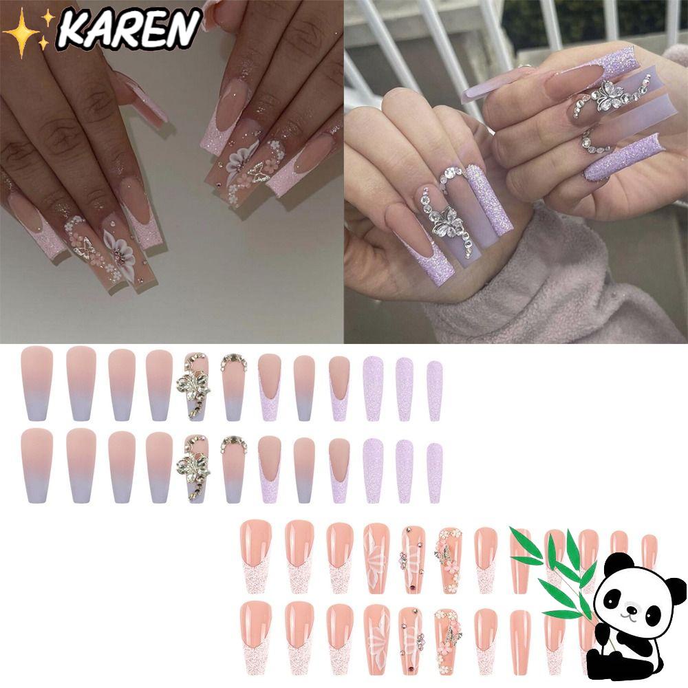 KAREN Bộ Móng Tay Giả Dài Toàn Diện Hình Chữ T Có Thể Tháo Rời Cho Nữ