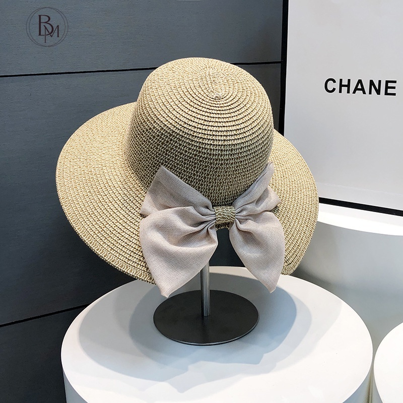Mũ Cói Đi Biển Chống Nắng Đính Nơ Phong Cách Pháp