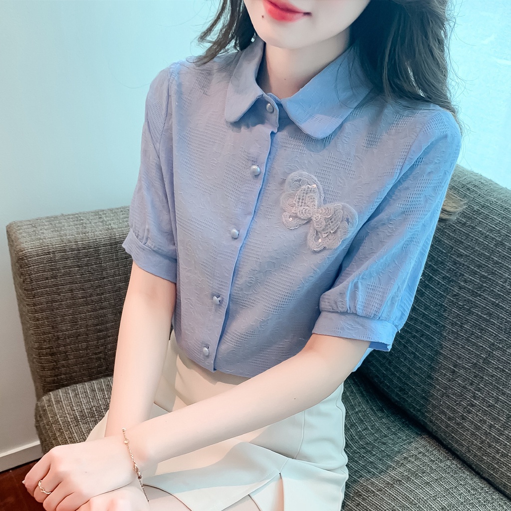 Áo Sơ Mi Vải Jacquard Cotton Mỏng Thêu Họa Tiết Ngọt Ngào Cho Nữ