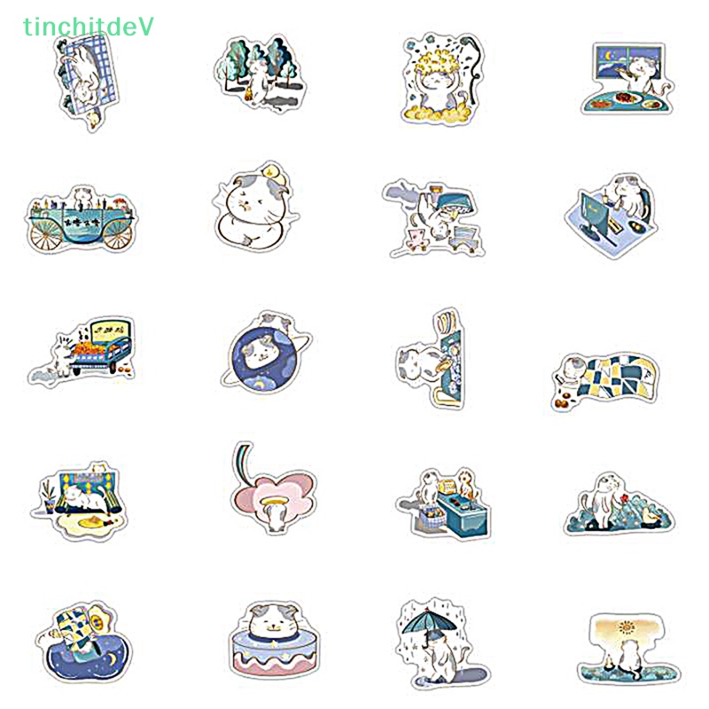 Bộ 40 Miếng Dán PVC Hình Mèo Mập Hoạt Hình Graffiti Trang Trí Vali Đàn Guitar