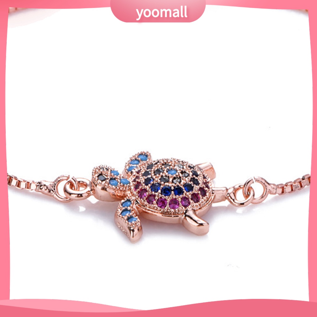 [YM] Vòng Tay Rùa Biển Đính Đá Nhiều Màu Sắc Lấp Lánh Có Thể Điều Chỉnh Trang Sức Hình Học Cho Nữ
