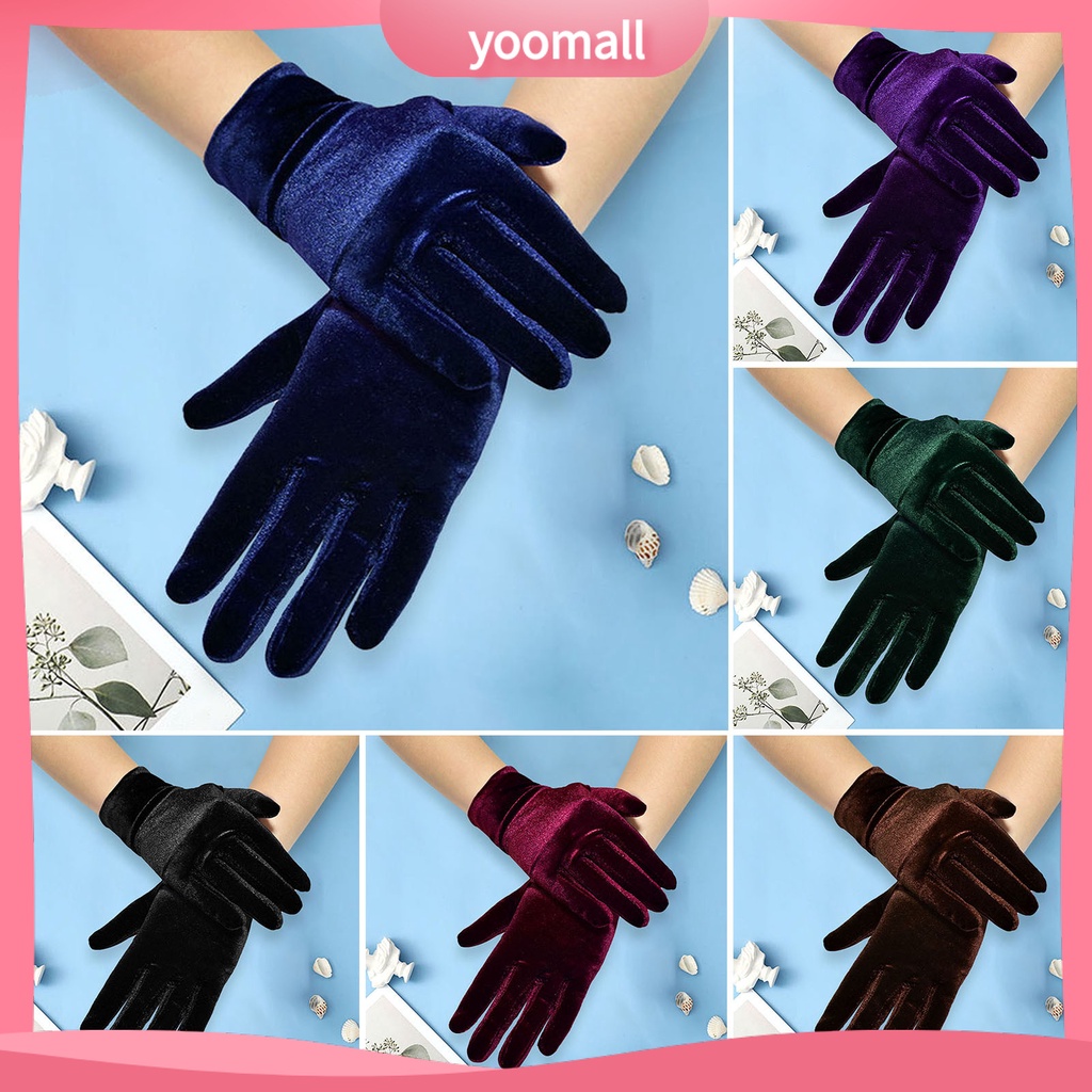 [YM] Găng Tay Ngắn Vải Flannel Ấm Áp Thoáng Khí Độ Co Giãn Cao Chống Mài Mòn Trang Trí Tiệc Tối Phong Cách Vintage