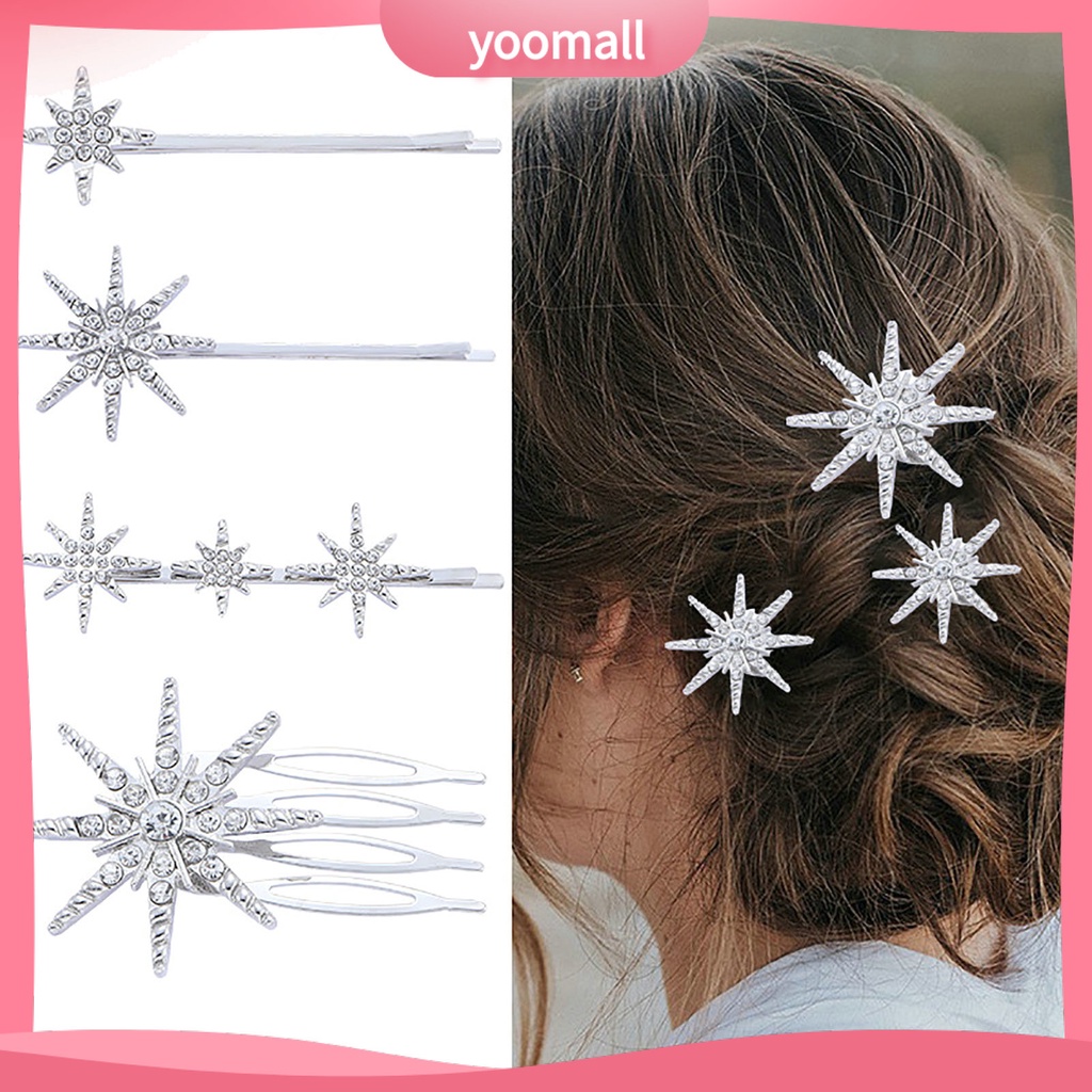 Set 4 Kẹp Tóc Hình Ngôi Sao Đính Đá Thời Trang Cho Cô Dâu