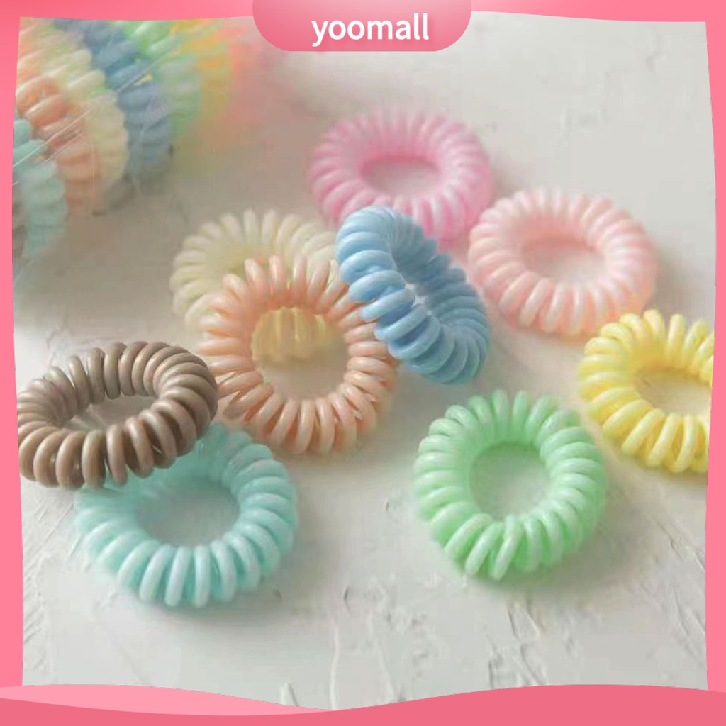 Set 9 Dây Buộc Tóc Dạng Xoắn Ốc Bằng Cao Su Co Giãn Chống Rơi Màu Kẹo