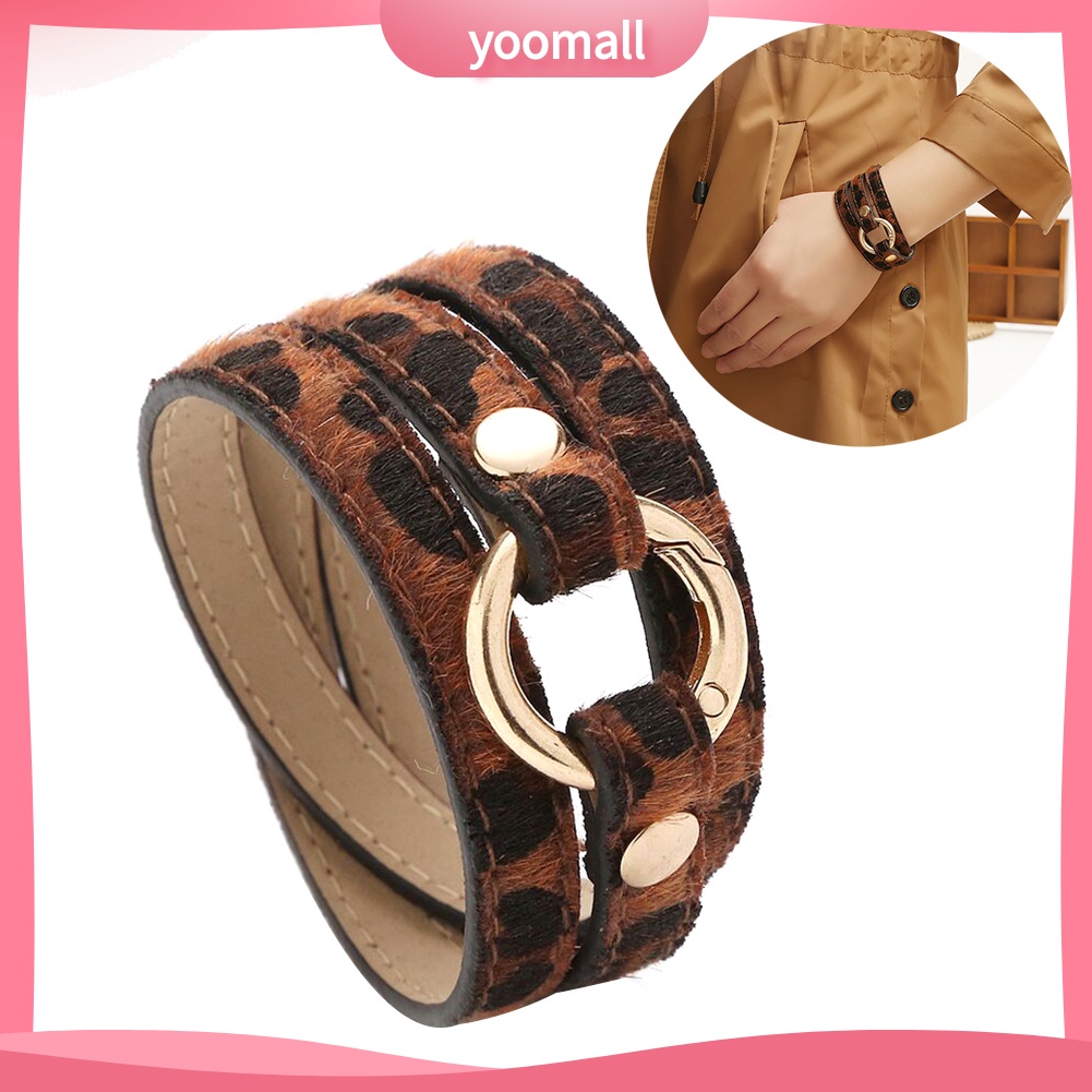 Vòng Tay Giả Da Nhiều Lớp Họa Tiết Da Beo Thời Trang Dành Cho Nữ