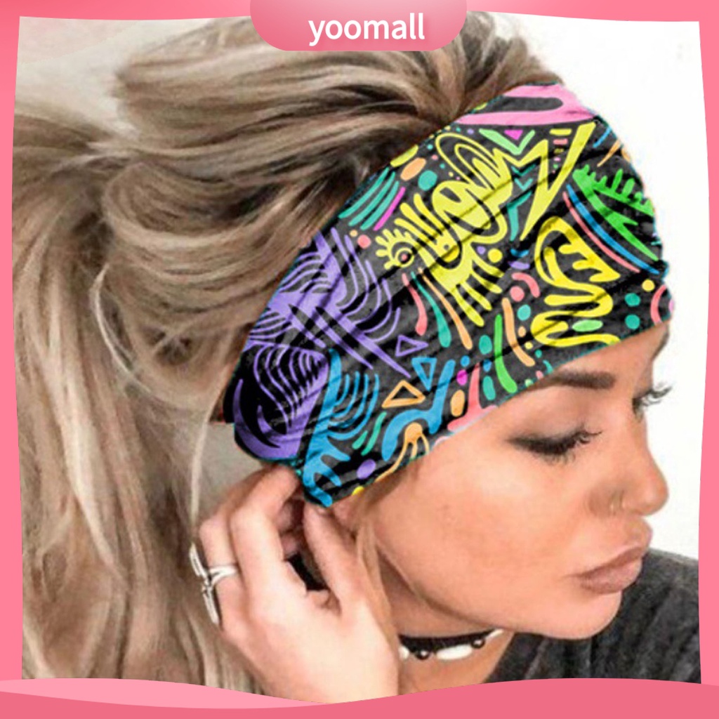 Băng Đô Thể Thao Bản Rộng Thấm Hút Mồ Hôi Nhanh Khô Co Giãn In Họa Tiết Caro Phong Cách Bohemia Cho Nữ