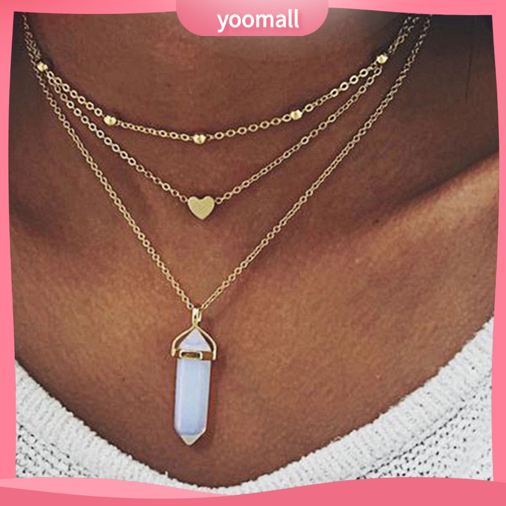 [YM] Vòng Cổ Choker 3 Lớp Đính Hạt Pha Lê Giả Hình Lục Giác / Trái Tim Phù Hợp Với Tất Cả Dành Cho Bạn