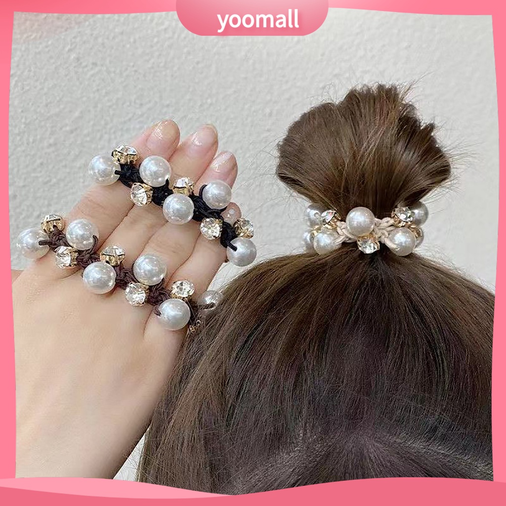 Dây Buộc Tóc Đính Đá Ngọc Trai Giả Lấp Lánh Phong Cách Hàn Quốc