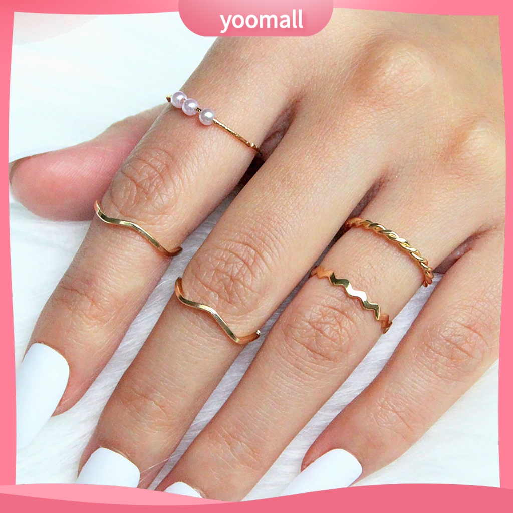 Set 5 Nhẫn Đeo Đốt Ngón Tay Đính Đá Thời Trang Cho Nữ