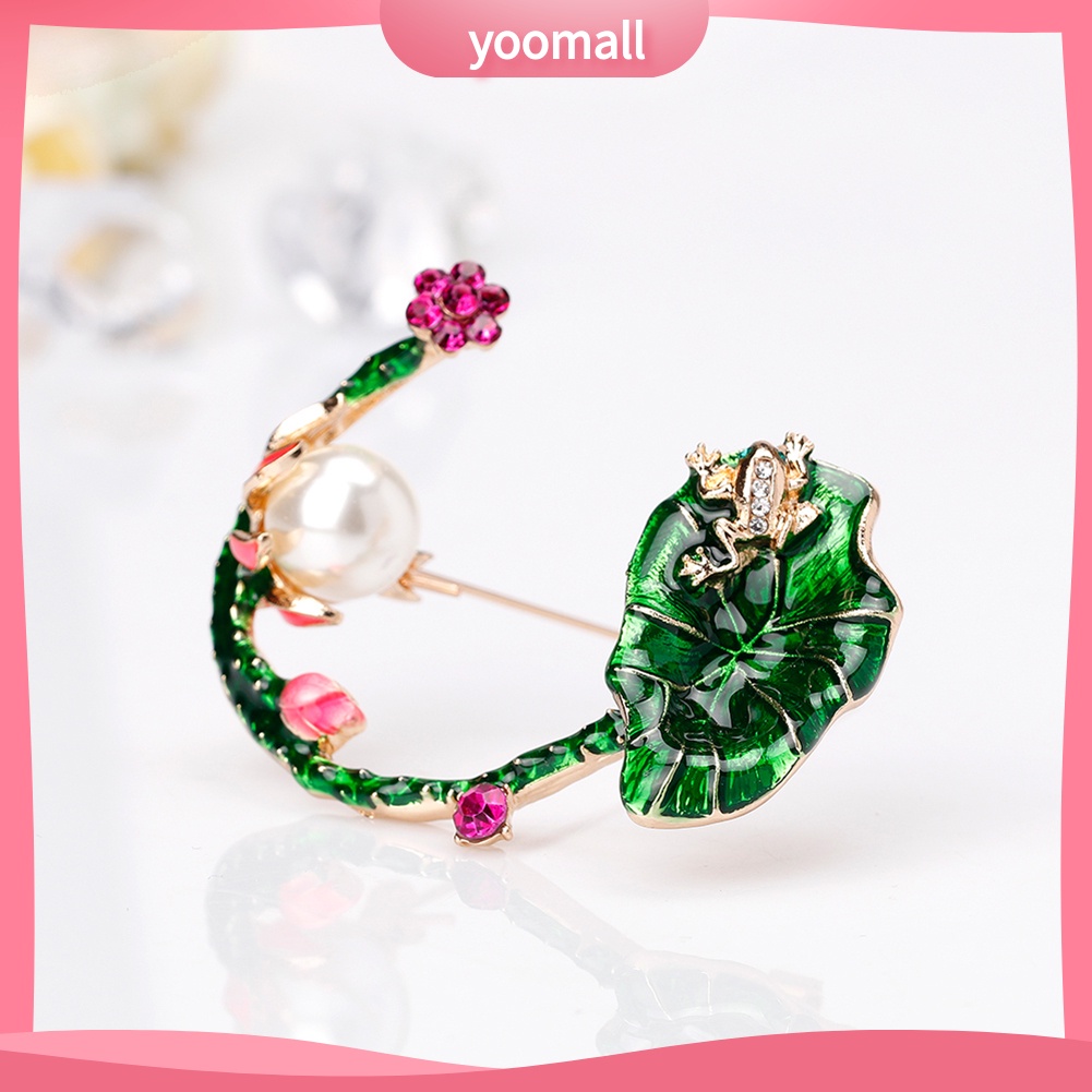 Ghim Cài Áo Hình Lá Sen Đính Ngọc Trai Nhân Tạo Phong Cách Retro