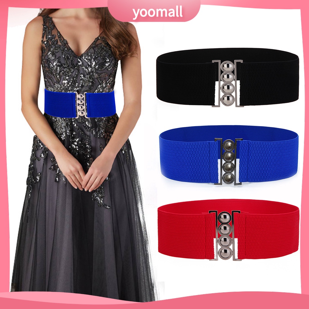 Thắt Lưng Bản Rộng Co Giãn Màu Trơn Đính Hạt Thích Hợp Mặc Hàng Ngày