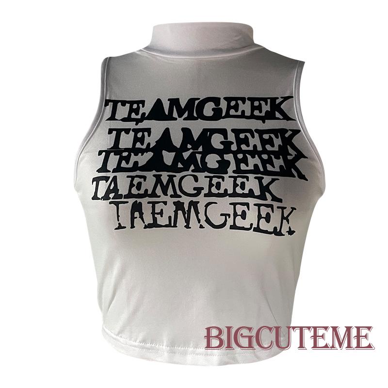 Áo Croptop Sát Nách Cổ Đứng Ôm Dáng In Chữ Thời Trang Đường Phố Mùa Hè Cho Nữ