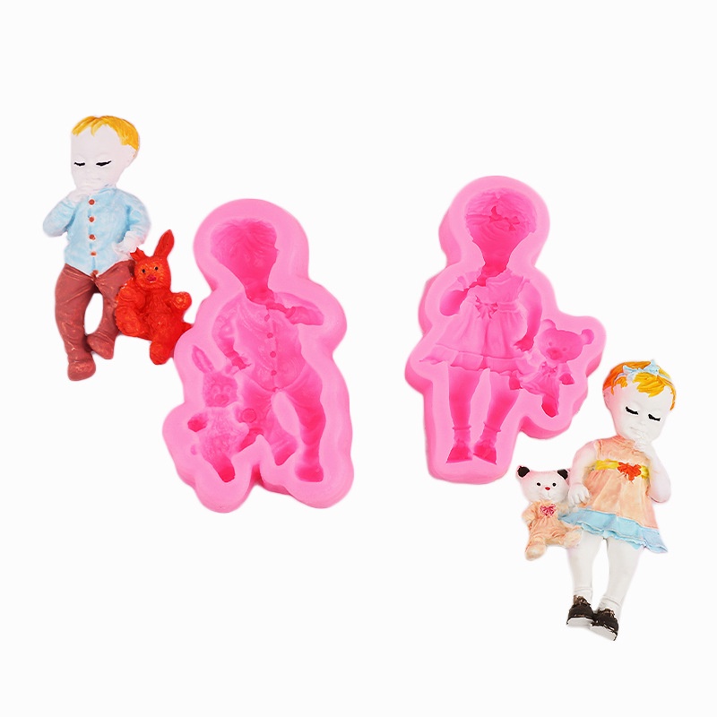 Khuôn Silicone Làm Nến Thơm Hình Bé Trai / Bé Gái