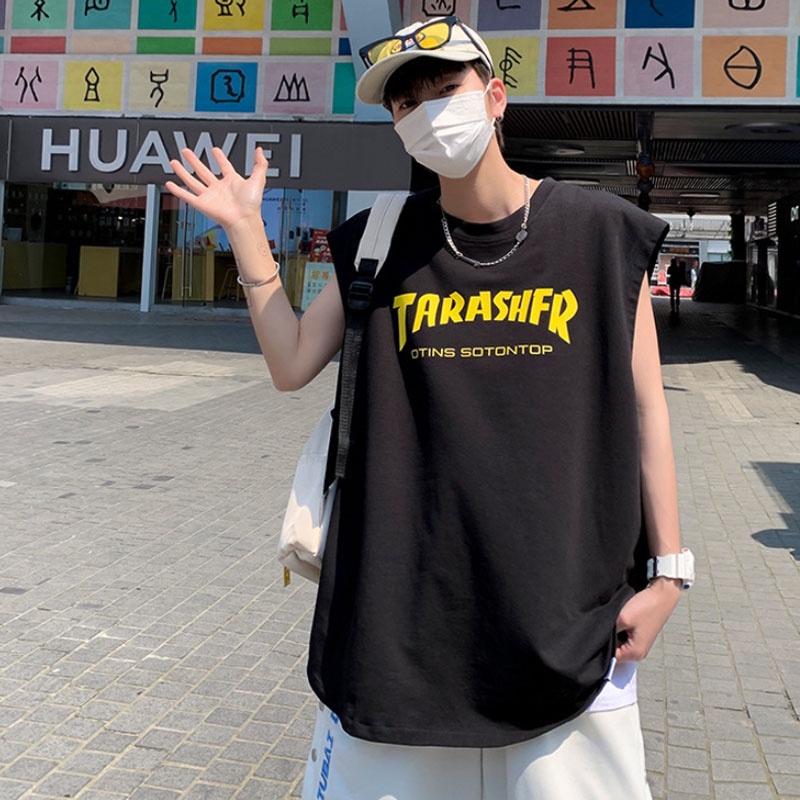 Áo Thun Sát Nách Dáng Rộng Vải Lụa Mát Thời Trang Mùa Hè Phong Cách Mỹ Cao Cấp Cho Nam