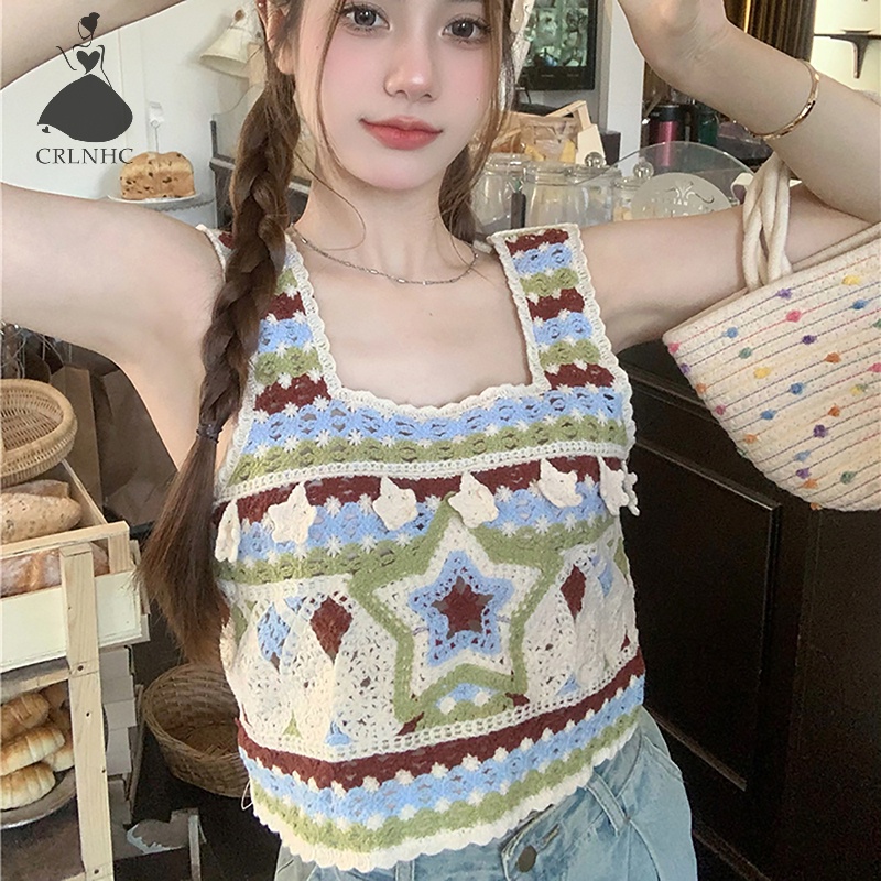 Áo Dệt Kim Sát Nách Thêu Họa Tiết Màu Tương Phản Thời Trang Mùa Hè Cho Nữ vn