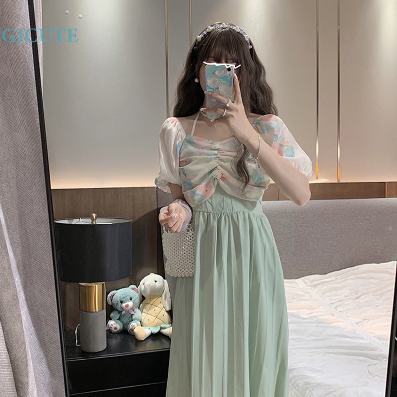 Đầm Trễ Vai Phối Lưới In Họa Tiết Hoa Thanh Lịch Thời Trang Mùa Hè Cho Nữ