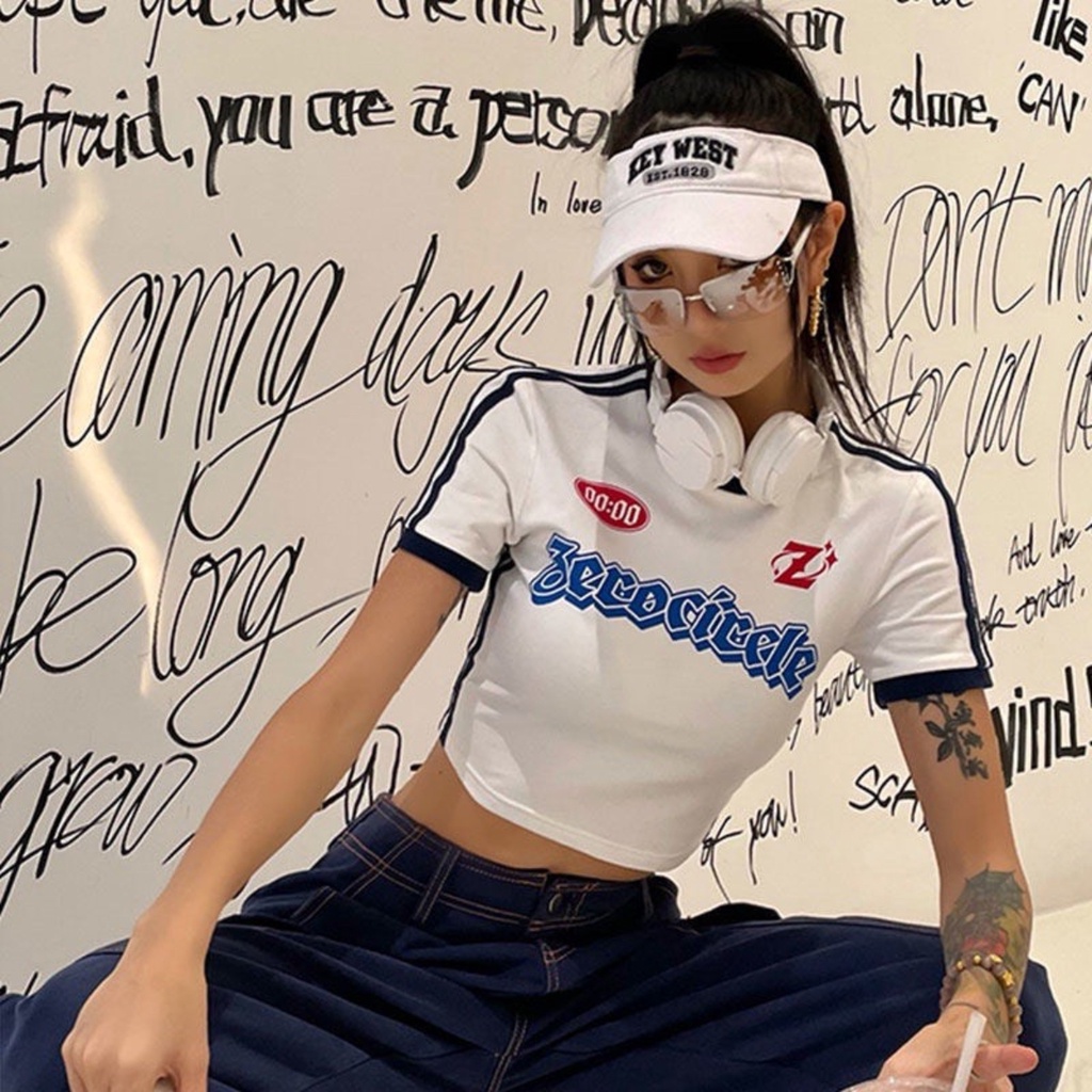 Áo croptop viền tay ngắn PINKSTORE29 in chữ Fecocicele cá tính A5798
