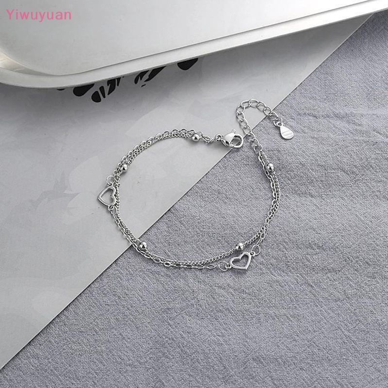 Vòng Tay Hai Lớp Họa Tiết Trái Tim Màu Bạc Thanh Lịch Cho Nữ